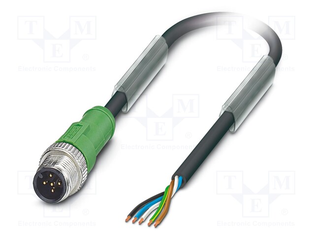 Connection lead; M12; PIN: 5; straight; 10m; plug; 60VAC; 4A; 60VDC