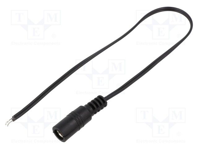 Cable; wires,DC 5,5/2,5 socket; straight; 0.35mm2; black; 0.25m
