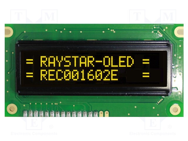 Display: OLED; alphanumeric; 16x2; yellow; 4.8÷5.3VDC