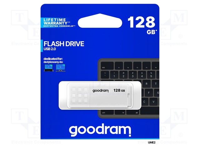 Pendrive; USB 2.0; 128GB; Read: 20MB/s; Write: 5MB/s; Colour: white