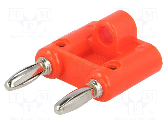 Stackable safety shunt; banana 4mm plug x2; 15A; red; 41mm