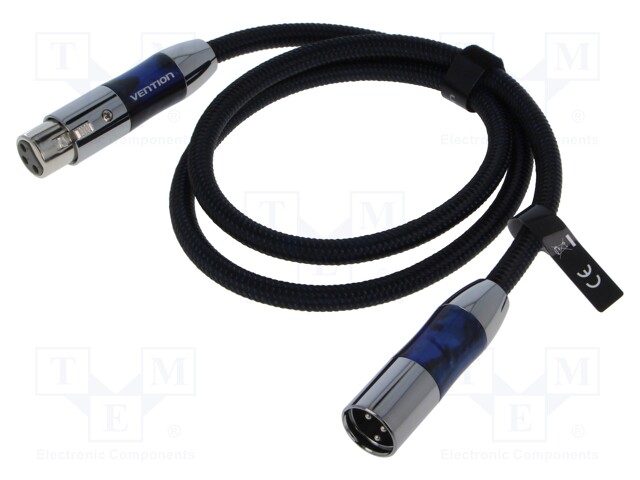 Cable; XLR male 3pin,XLR female 3pin; 3m; Plating: nickel plated