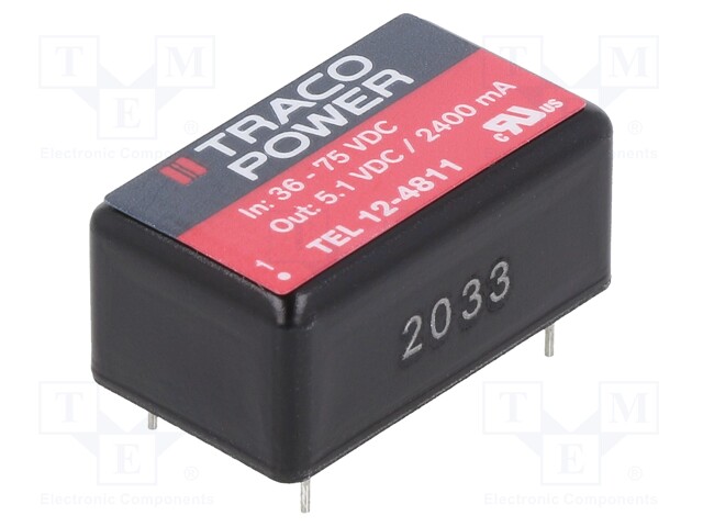 Converter: DC/DC; 12W; Uin: 36÷75V; Uout: 5.1VDC; Iout: 2400mA; DIP16