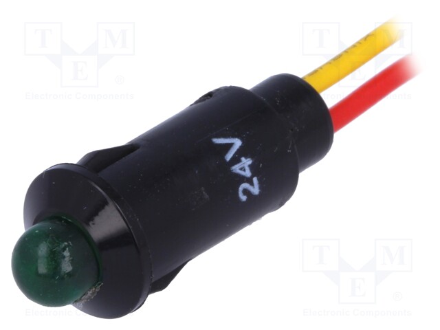 Indicator: LED; prominent; 24VDC; Cutout: Ø8.2mm; IP40; polyamide