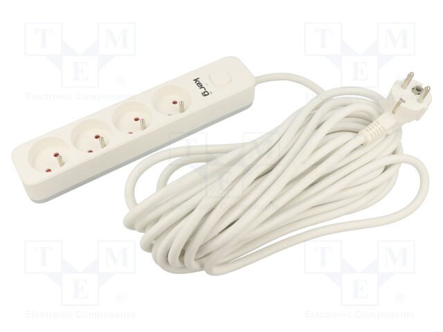 Extension lead; Sockets: 4; PVC; white; 3x1,5mm2; 5m; 16A