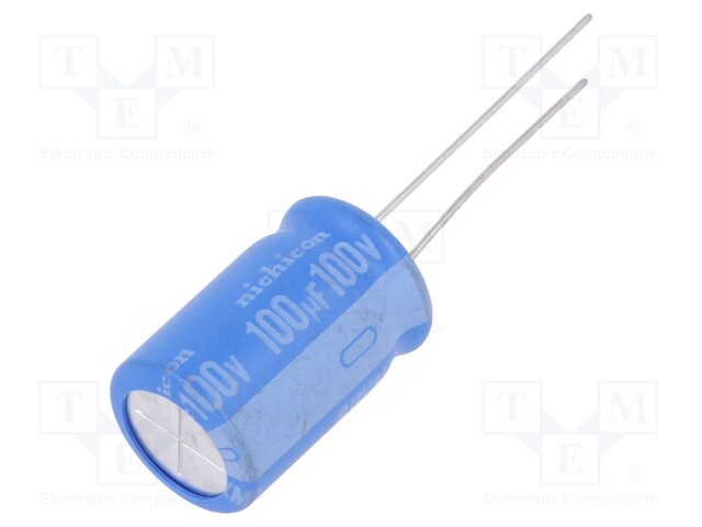 Capacitor: electrolytic; THT; 100uF; 100VDC; Ø12.5x20mm; Pitch: 5mm