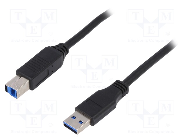 Cable; USB 3.0; USB A plug,USB B plug; nickel plated; 2m; black