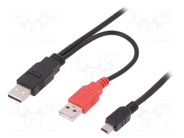 Cable; USB 2.0; USB A plug x2,USB B mini plug; nickel plated; 1m