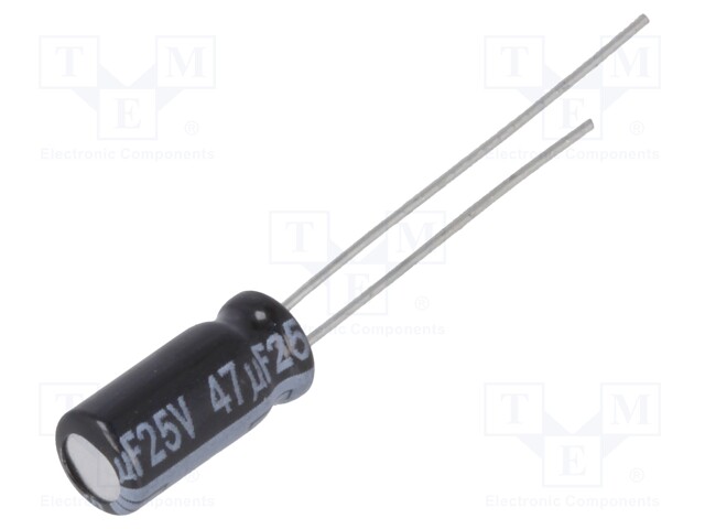 Capacitor: electrolytic; low impedance; THT; 47uF; 25VDC; Ø5x11mm