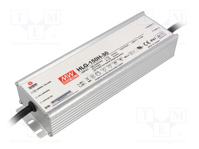 Power supply: switched-mode; LED; 150W; 30VDC; 5A; 90÷305VAC; IP67