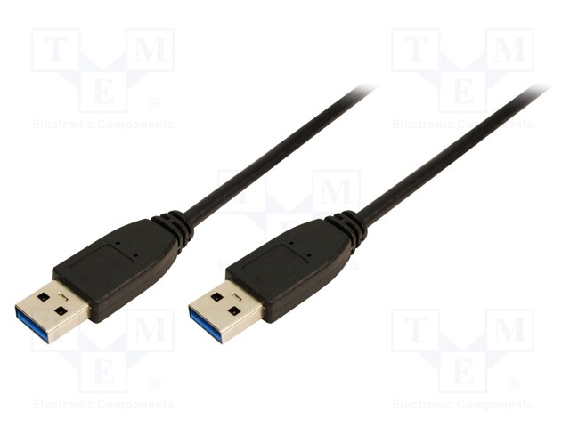 Cable; USB 3.0; USB A plug,both sides; nickel plated; 3m; black