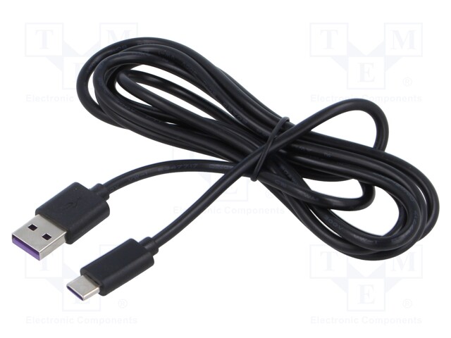 Cable; USB 2.0; USB A plug,USB C plug; 1.5m; black; PVC; 60W; 3A