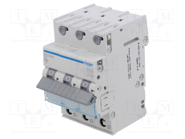 Circuit breaker; 230/400VAC; Inom: 6A; Poles: 3; DIN; Charact: C; 6kA