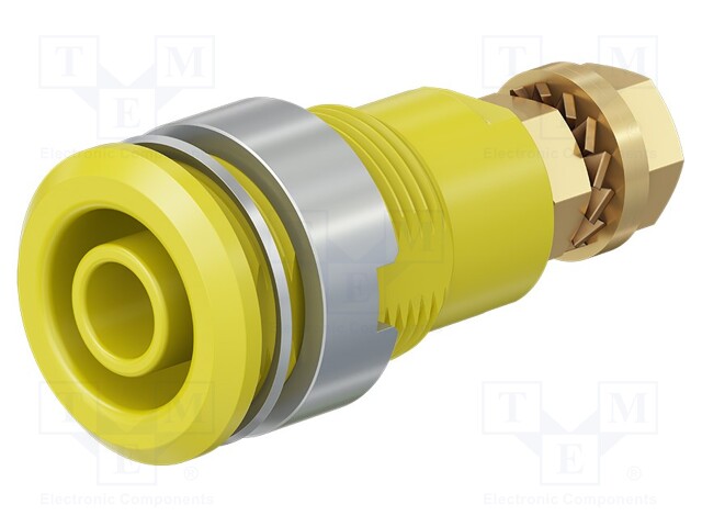 Socket; 4mm banana; 32A; yellow; gold-plated; Overall len: 33mm