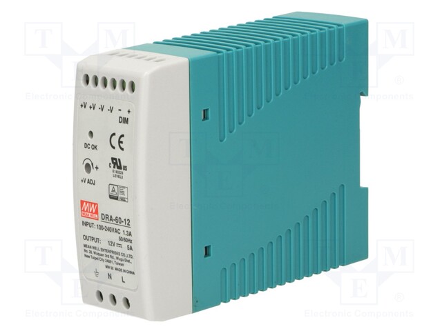 Power supply: switched-mode; 60W; 12VDC; 12÷15VDC; 5A; 90÷264VAC