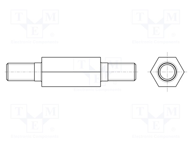 Spacer sleeve; 8mm; Ext.thread: M3; hexagonal; brass; nickel