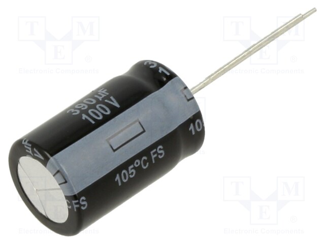 Electrolytic Capacitor, 390 µF, 100 V, FS Series, ± 20%, Radial Leaded, 10000 hours @ 105°C