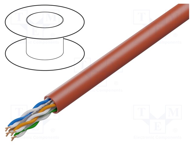 Wire; U/UTP; 4x2x23AWG; solid; CCA; PVC; red; 305m; Øcable: 5.6mm