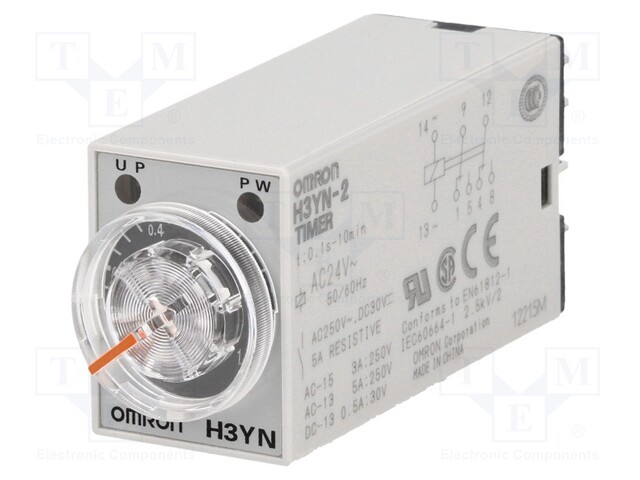 Timer; 0,1s÷10min; DPDT; 250VAC/5A; 24VAC; socket; -10÷50°C; PIN: 8