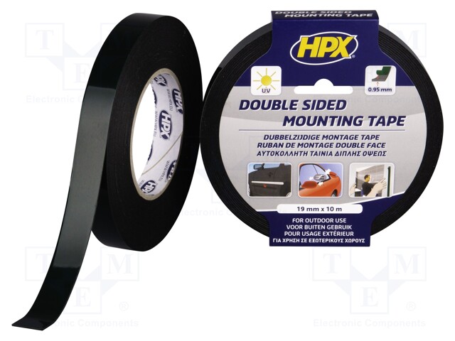 Tape: fixing; W: 19mm; L: 10m; D: 0.95mm; V: double-sided; acrylic