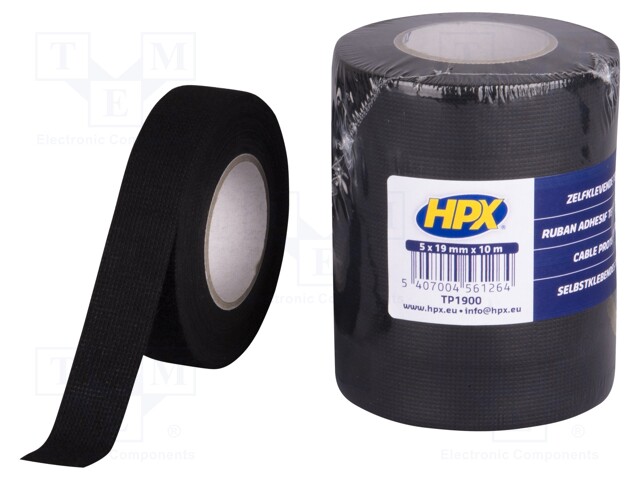 Tape: insulation; W: 19mm; L: 10m; D: 0.3mm; black; rubber; polyester