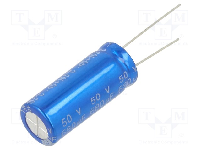 Capacitor: electrolytic; THT; 680uF; 50VDC; Ø13x30mm; Pitch: 5mm