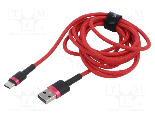 Cable; High Speed,USB 2.0; USB A plug,USB C plug; 2m; red; 2A