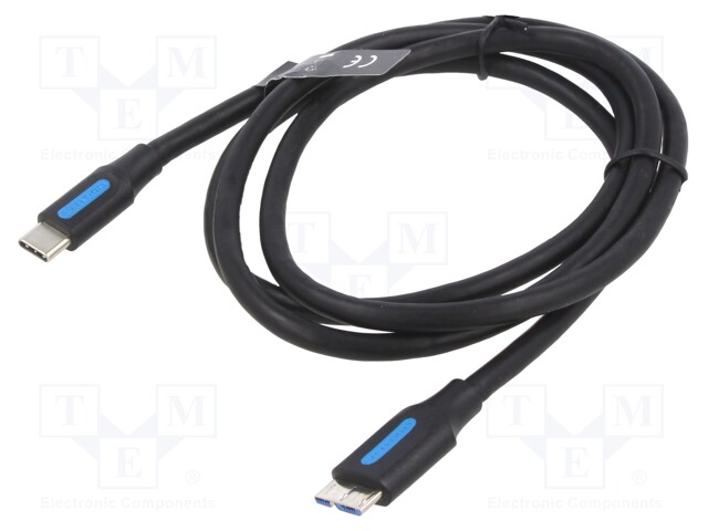 Cable; USB 3.0; USB B micro plug,USB C plug; nickel plated; 1m