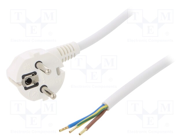 Cable; SCHUKO plug,CEE 7/7 (E/F) plug angled,wires; 4m; white