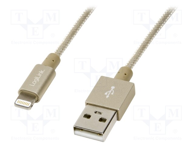 Cable; USB 2.0; USB A plug,Apple Lightning plug; 1m; golden