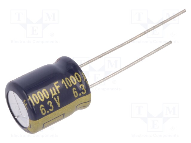 Capacitor: electrolytic; low impedance; THT; 1000uF; 6.3VDC; ±20%