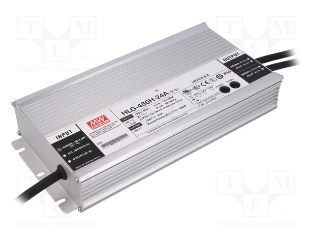 Power supply: switched-mode; LED; 480W; 24VDC; 20.4÷25.2VDC; IP65