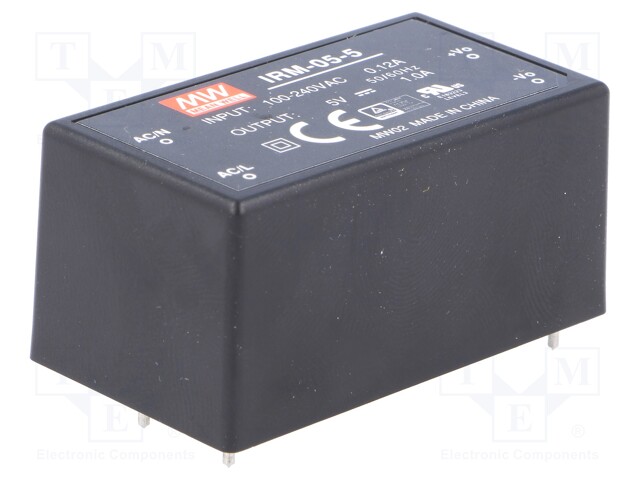 Power supply: switched-mode; modular; 5W; 5VDC; 45.7x25.4x21.5mm