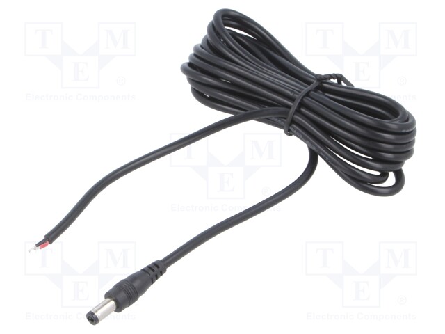 Cable; 2x0.5mm2; DC 5,5/2,5 plug; straight; black; 3m; -20÷80°C