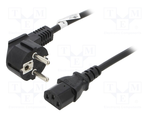 Cable; CEE 7/7 (E/F) plug angled,IEC C13 female; PVC; 2m; black