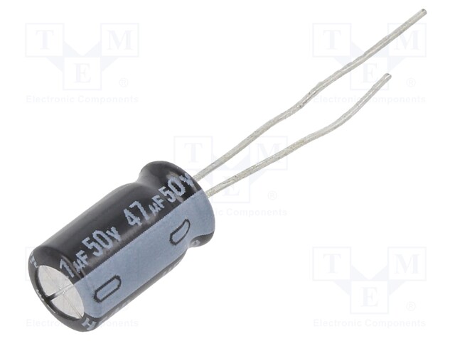 Capacitor: electrolytic; THT; 47uF; 50VDC; Ø6.3x11mm; Pitch: 2.5mm