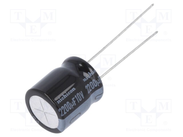 Capacitor: electrolytic; THT; 2200uF; 10VDC; Ø12.5x15mm; Pitch: 5mm