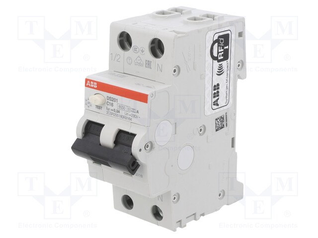 RCBO breaker; Inom: 16A; Ires: 300mA; Poles: 1+N; 230VAC; DIN; IP20