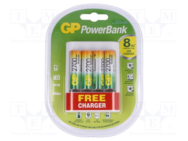 Charger: for rechargeable batteries; Ni-MH; Size: AA,AAA