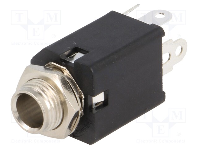 Socket; Jack 6,35mm; female; stereo; with double switch; straight