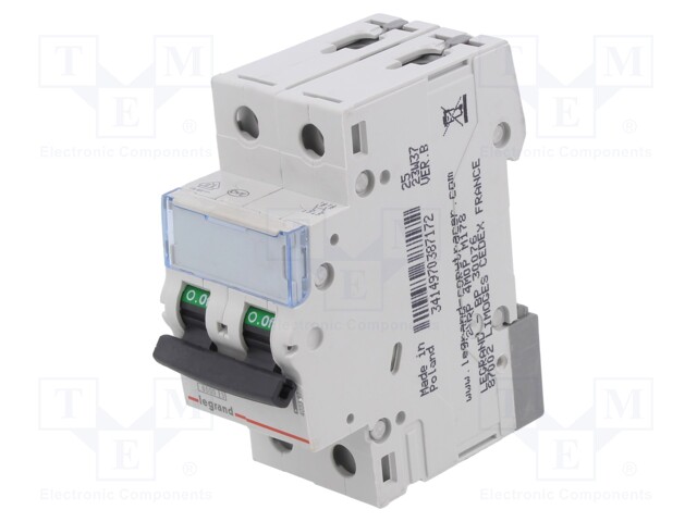 Circuit breaker; 400VAC; Inom: 16A; Poles: 2; DIN; Charact: B; 6kA