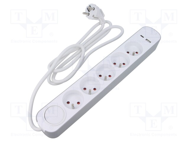 Extension lead; 3x1mm2; Sockets: 7; PVC; white; 3m; 13A