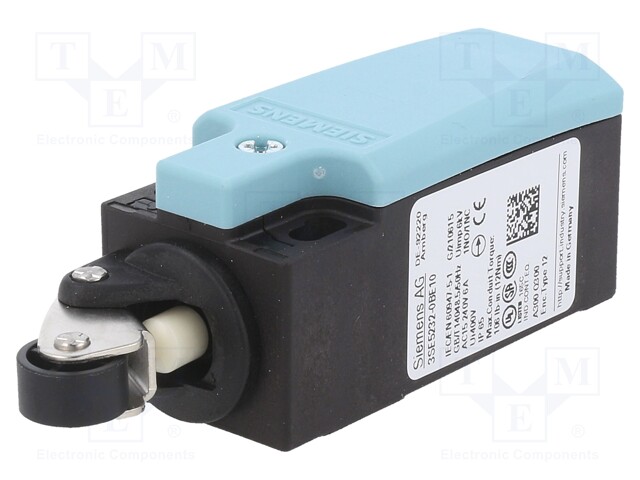 Limit switch; lever R 14mm, plastic roller Ø13mm; NO + NC; 10A