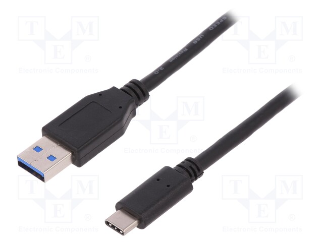 Cable; USB 3.0; USB A plug,USB C plug; nickel plated; 1m; black