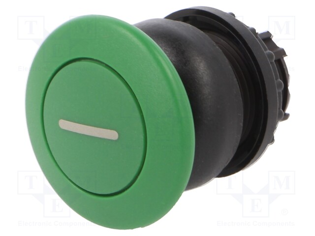 Switch: push-button; Stabl.pos: 1; 22mm; green; Illumin: none; IP67