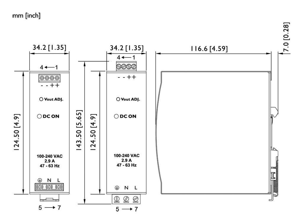 Power supply: switching; for DIN rail; 120W; 24VDC; 5A; 88÷264VAC