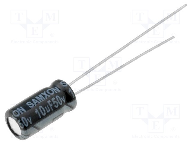 Capacitor: electrolytic; THT; 10uF; 50VDC; Ø5x11mm; Pitch: 2mm; ±20%