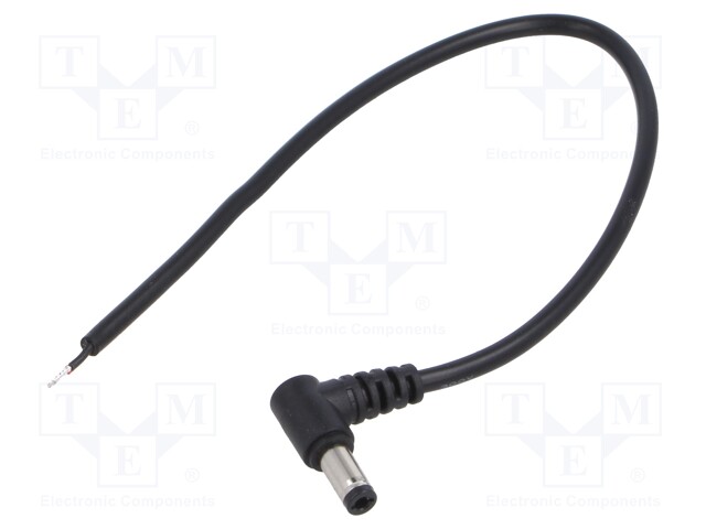 Cable; 2x0.5mm2; DC 5,5/2,5 plug; angled; black; 0.25m; -20÷80°C