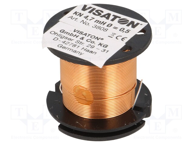 Inductor: coil; 4.7mH; 2Ω; Ø: 32mm; H: 29mm; Øcore: 0.5mm