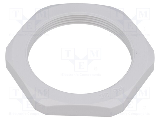 Nut; PG36; polyamide; UL94V-0; D: 8mm; Spanner: 60mm; grey; -40÷100°C